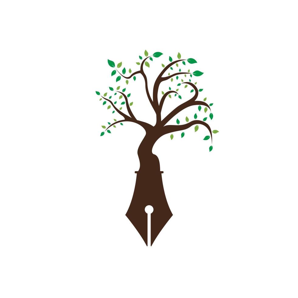 Baum-Stift-Vektor-Logo-Design-Vorlage. Schriftsteller und Natur-Logo-Konzept. vektor