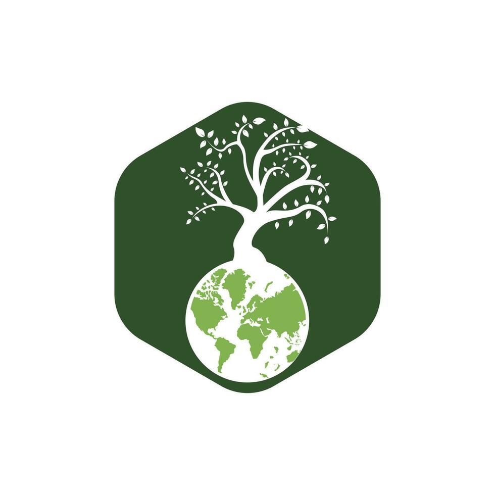 Globus-Baum-Vektor-Logo-Design-Vorlage. Planet und Öko-Symbol oder Symbol. vektor