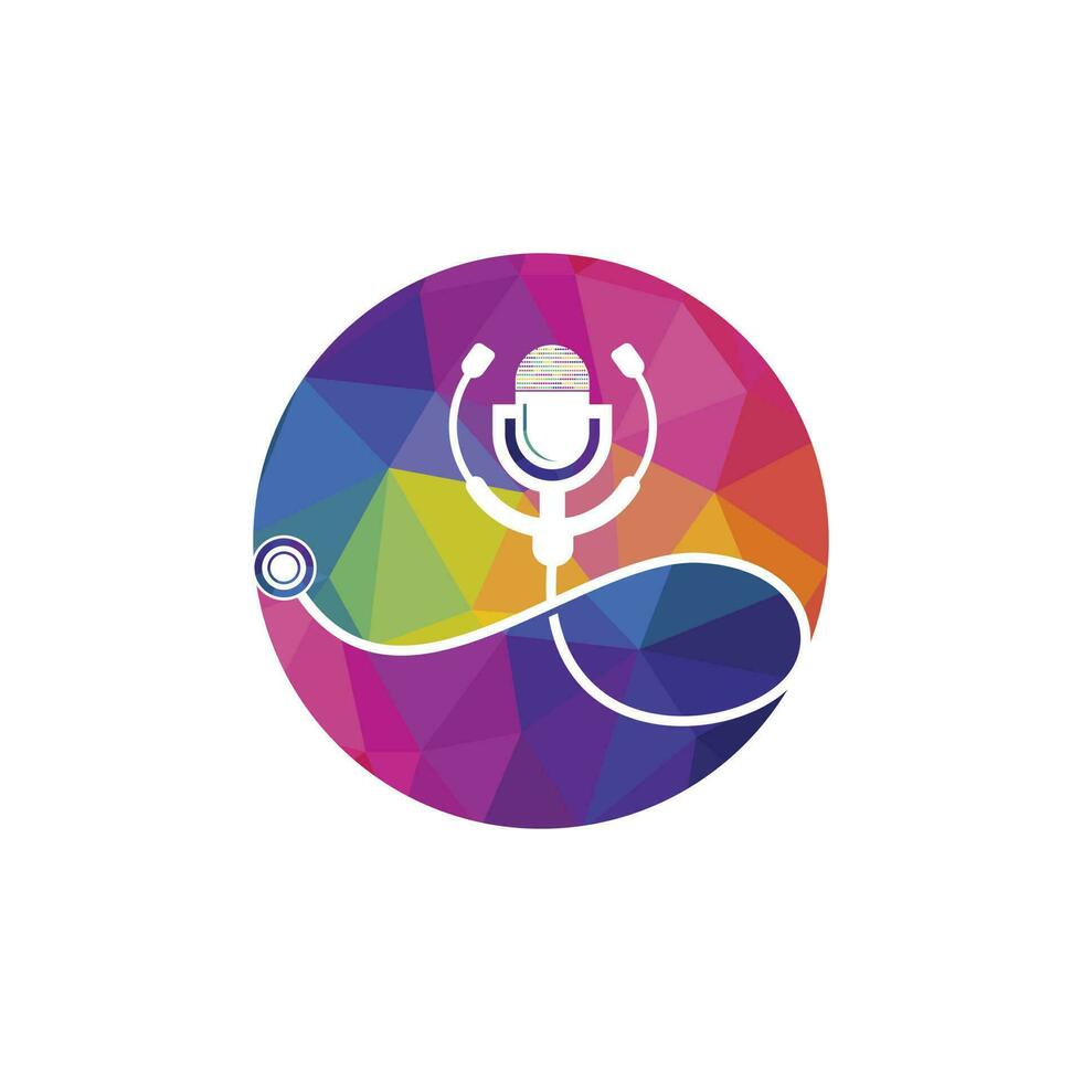 läkare podcast vektor logotyp design. stetoskop och mikrofon illustration symbol.