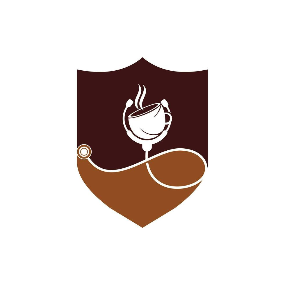 gesundes Kaffee-Vektor-Logo-Design. Arzt-Stethoskop mit Kaffeetasse-Logo-Design. vektor