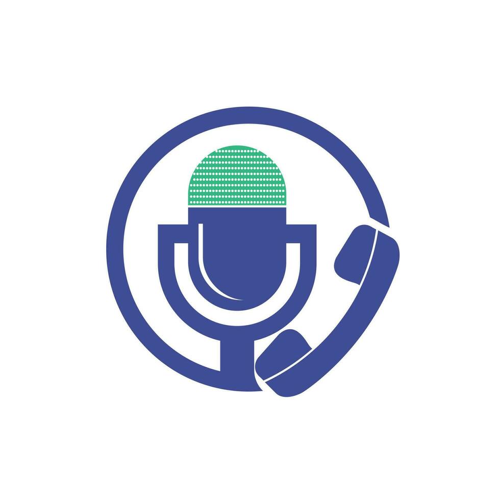 podcast prata vektor logotyp design. ring upp logotyp design kombinerad med podcast mikrofon.