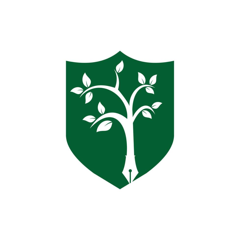Baum-Stift-Vektor-Logo-Design-Vorlage. Schriftsteller und Natur-Logo-Konzept. vektor