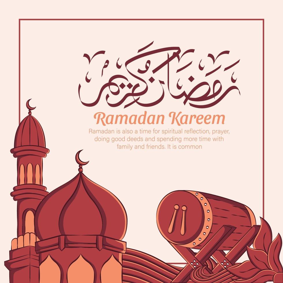 Hand gezeichnete Illustration des Ramadan Kareem oder Eid Mubarak Grußkonzepts im weißen Hintergrund. vektor