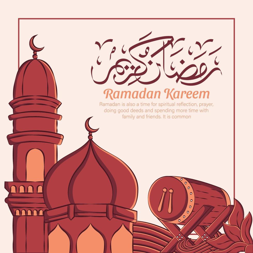 Hand gezeichnete Illustration des Ramadan Kareem oder Eid Mubarak Grußkonzepts im weißen Hintergrund. vektor