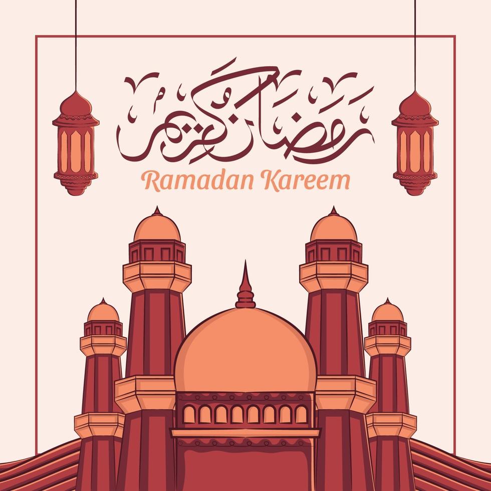 Hand gezeichnete Illustration des Ramadan Kareem oder Eid Mubarak Grußkonzepts im weißen Hintergrund. vektor