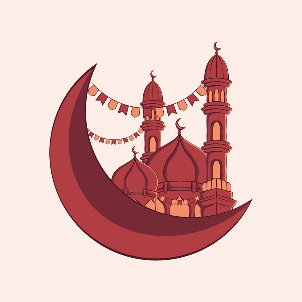 Hand gezeichnete Illustration des Ramadan Kareem oder Eid Mubarak Grußkonzepts im weißen Hintergrund. vektor