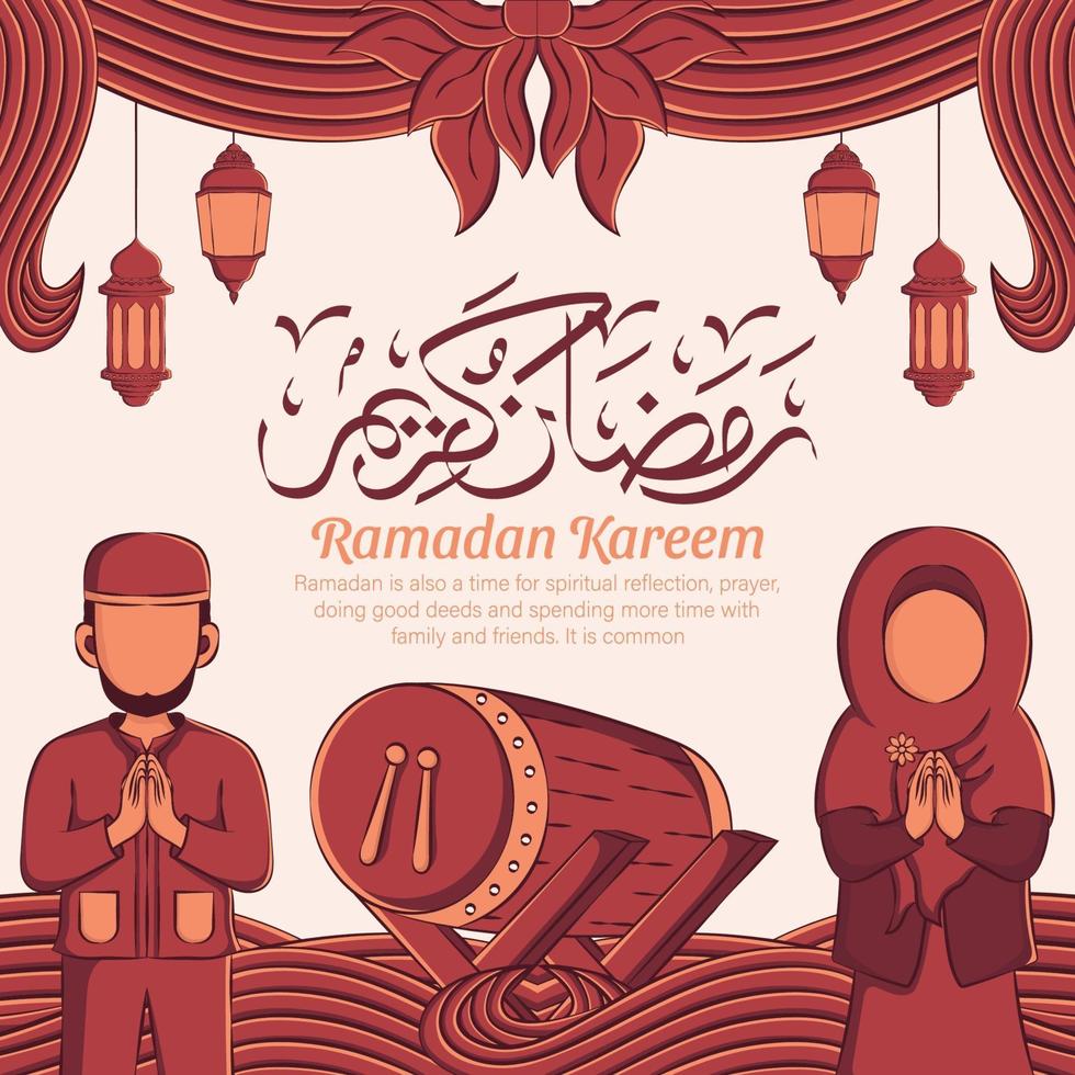 handritad illustration av ramadan kareem eller eid mubarak hälsningskoncept i vit bakgrund. vektor