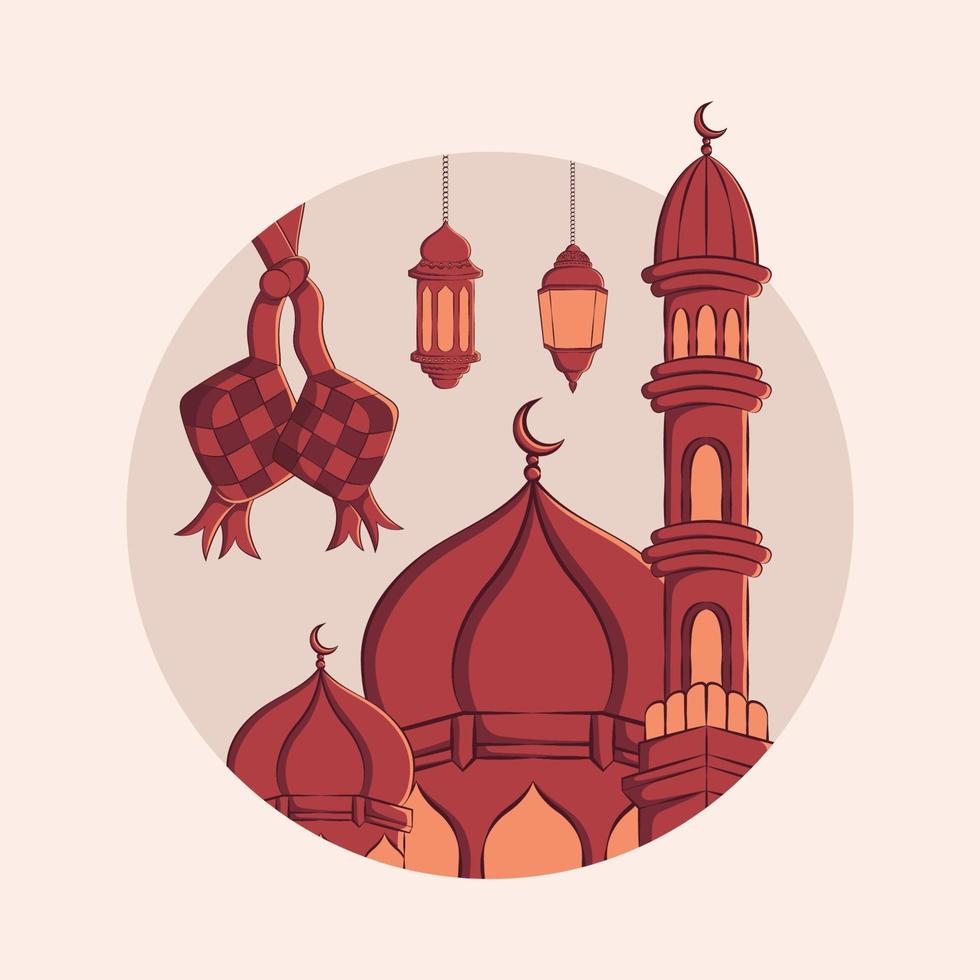 handritad illustration av ramadan kareem eller eid mubarak hälsningskoncept i vit bakgrund. vektor