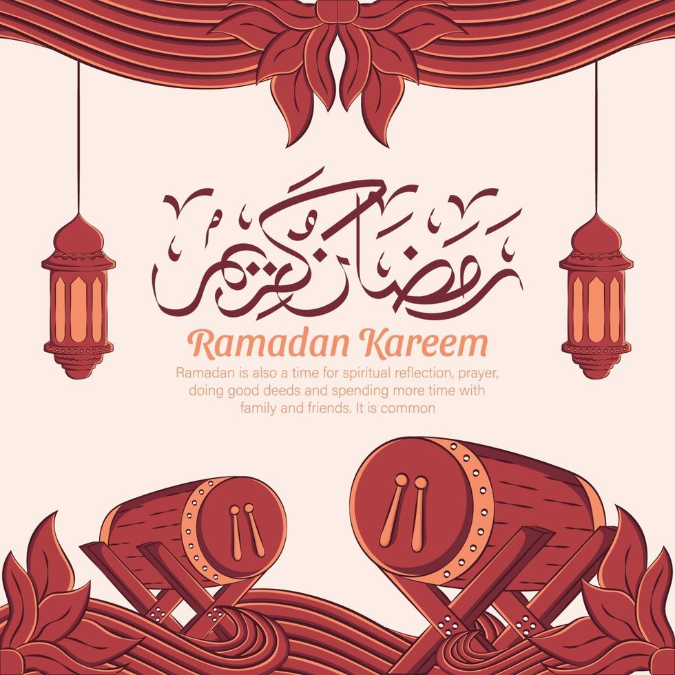 Hand gezeichnete Illustration des Ramadan Kareem oder Eid Mubarak Grußkonzepts im weißen Hintergrund. vektor