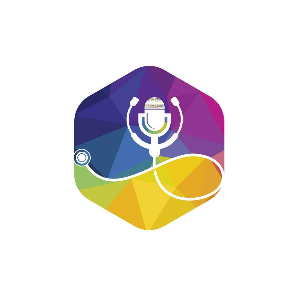 läkare podcast vektor logotyp design. stetoskop och mikrofon illustration symbol.