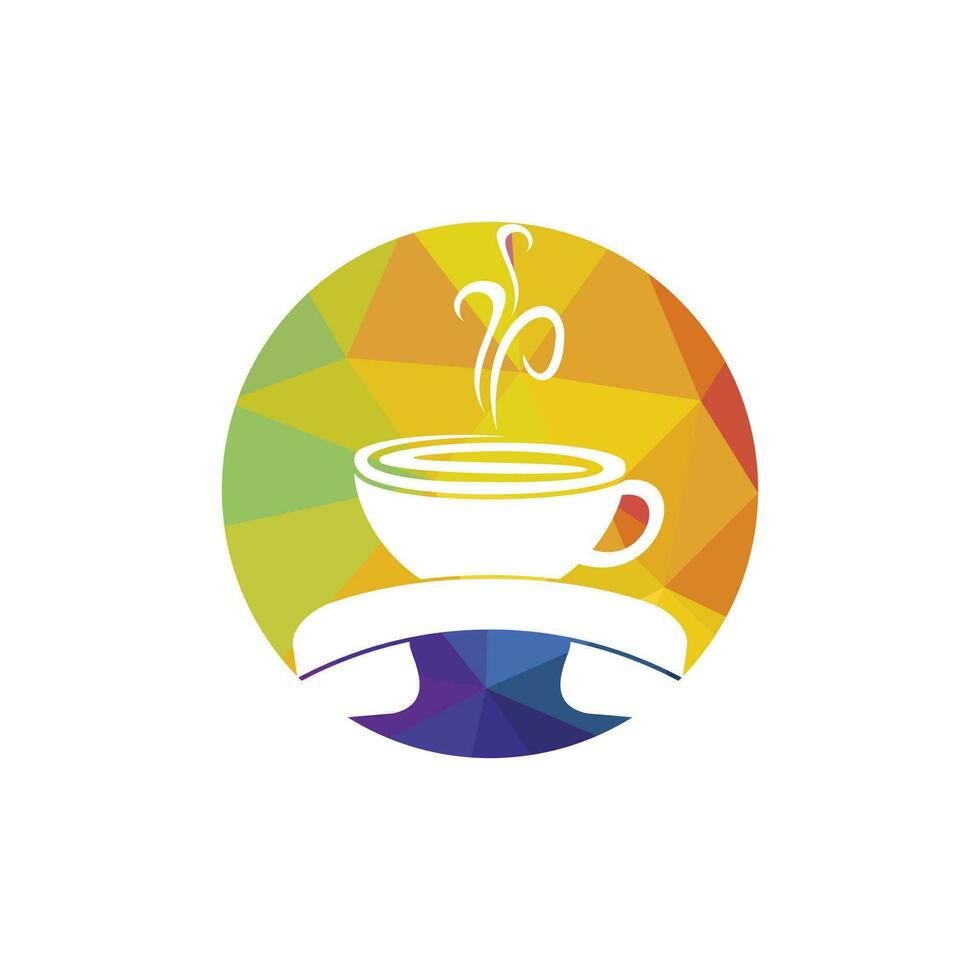 kaffe ring upp vektor logotyp design. telefonlur och kopp ikon.
