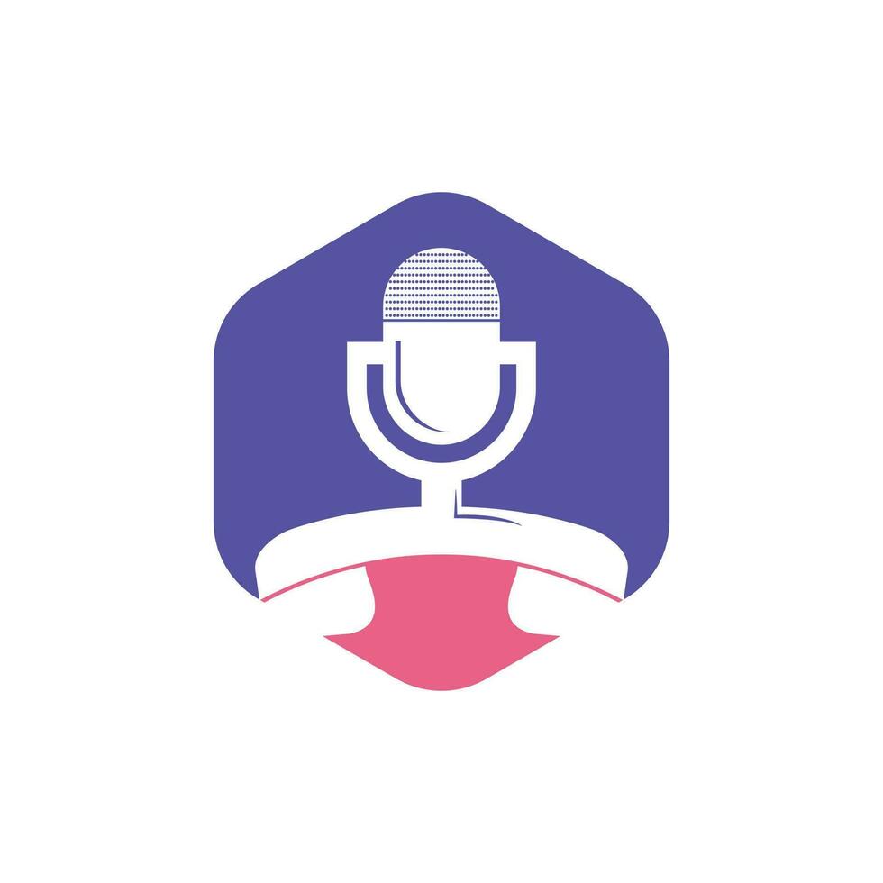 Anruf Podcast Vektor Logo Design Vorlage. Mobilteil mit Mikrofon Symbol Logo Design.