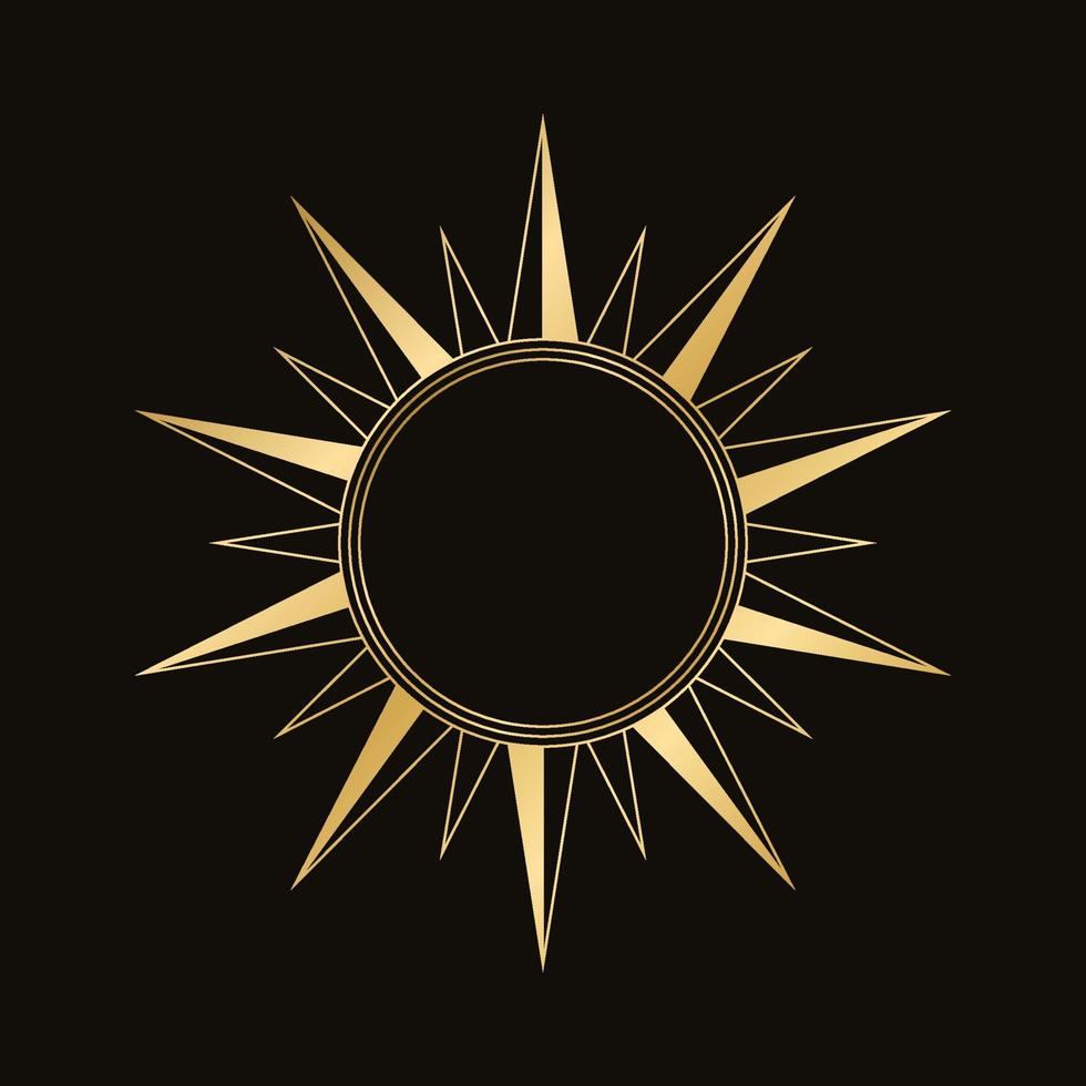 Gold himmlisch Sonne Vektor Illustration. Bohemien Mystiker Symbol. Magie Talisman, Stammes- Stil, Boho, Tätowierung, Kunst drucken, Tarot