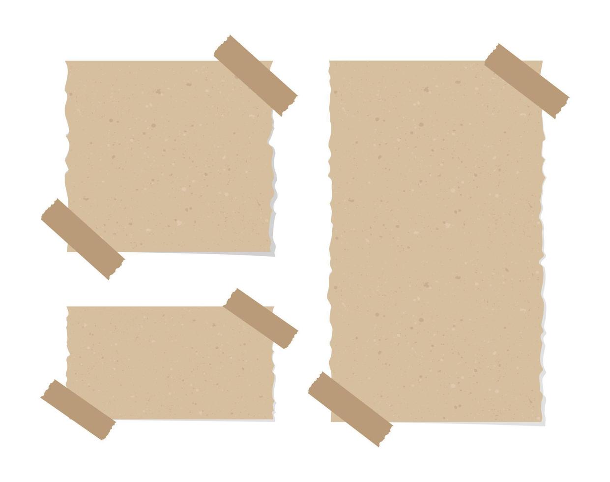 årgång brun trasig papper notera uppsättning. återvunnet PM papper med lim tejp vektor illustration.