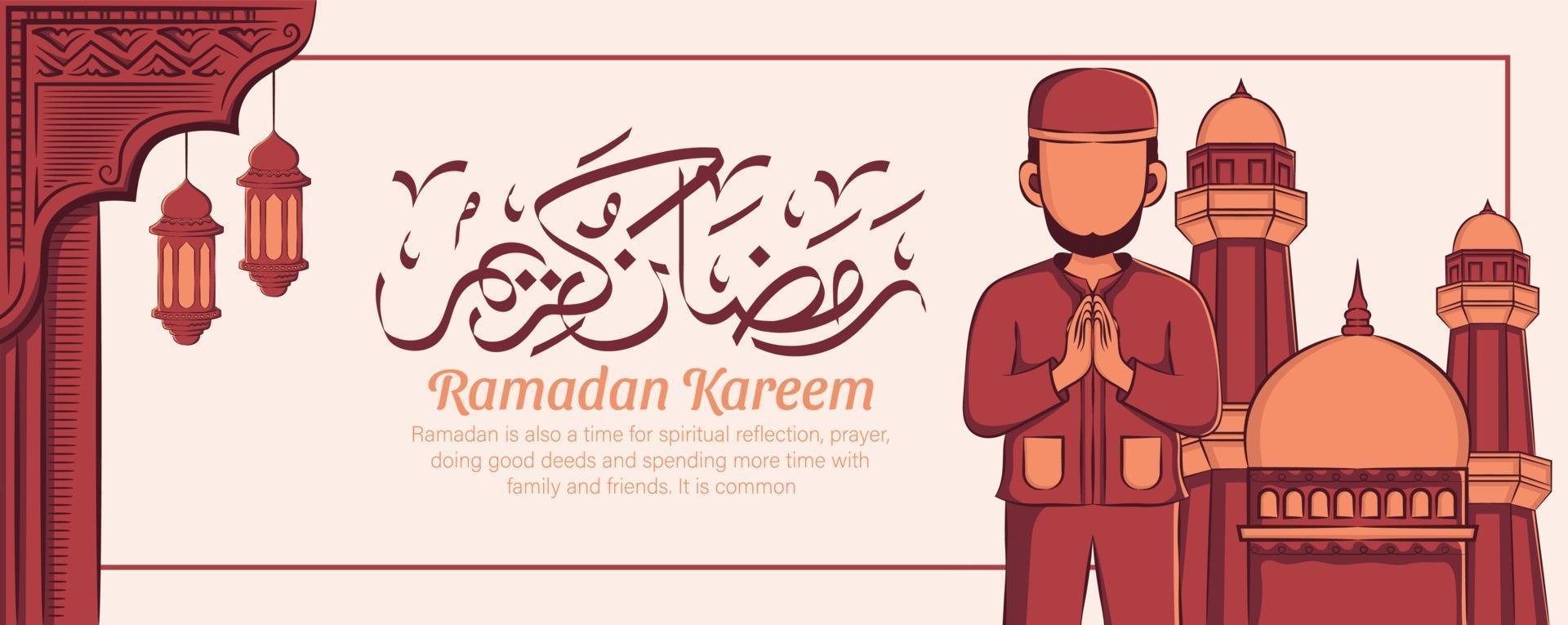 Hand gezeichnete Illustration von Ramadan Kareem Iftar Party Feier. islamischer heiliger Monat 1442 h. vektor