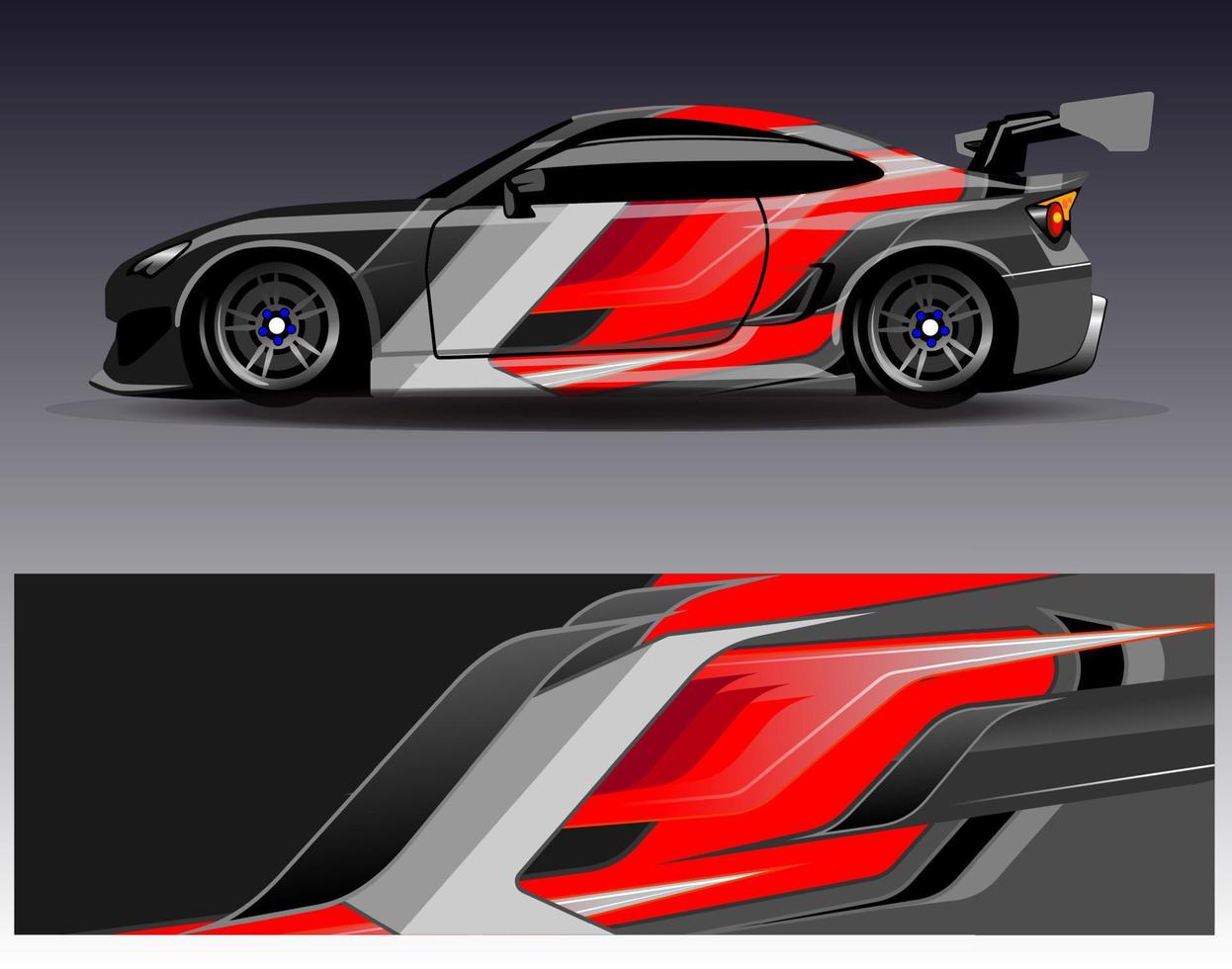 bil wrap design vektor. grafisk abstrakt stripe racing bakgrund kit designs för wrap fordon racer bil rally äventyr och livery vektor