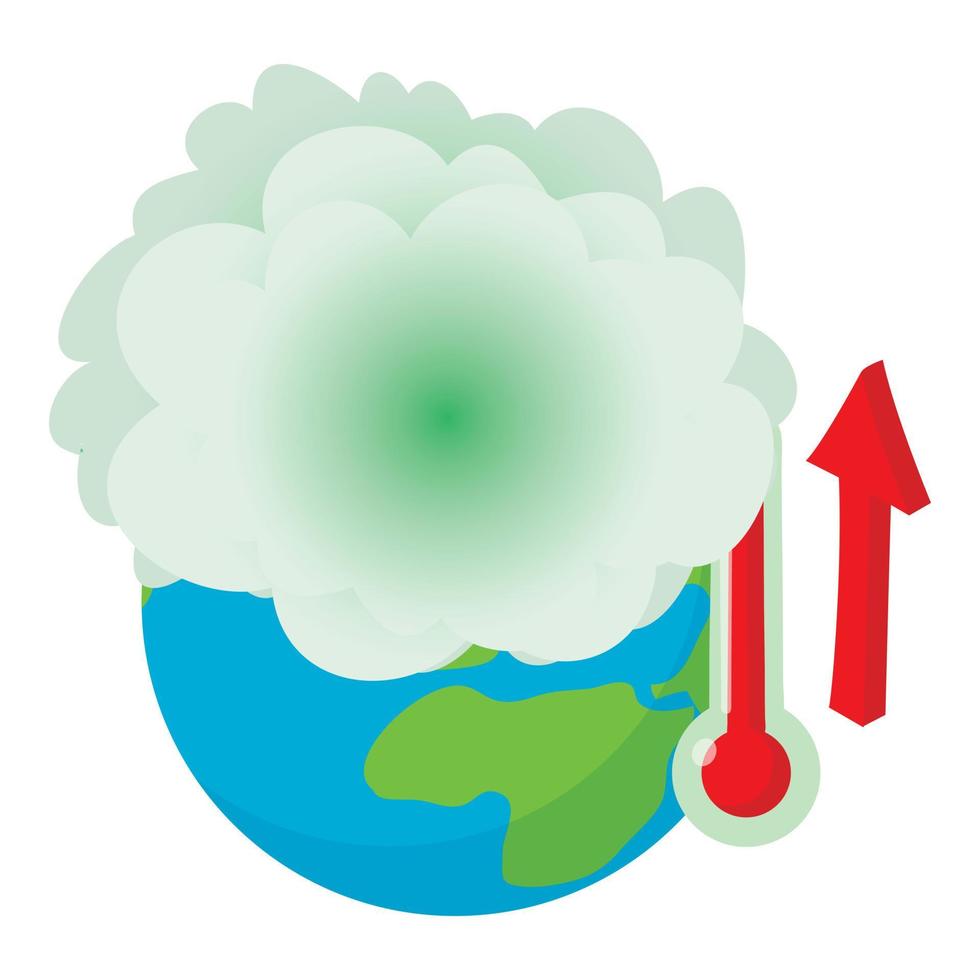 global Erwärmen Symbol isometrisch Vektor. Dampf Wolke Über Planet und Thermometer vektor