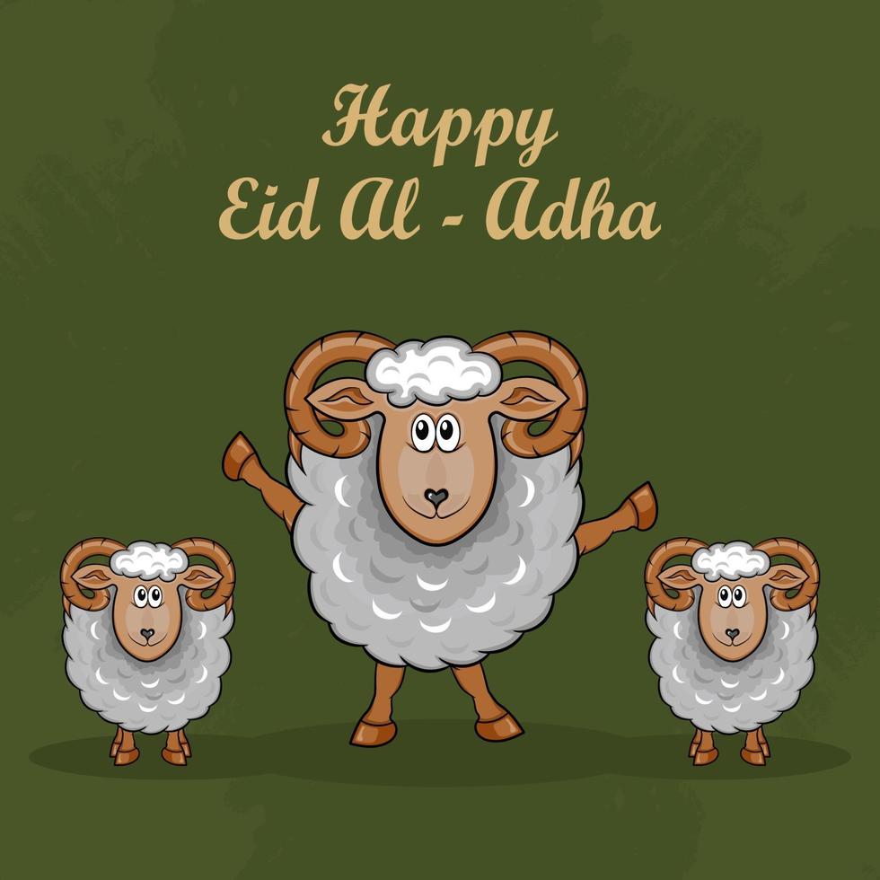 eid al-adha gratulationskort med handritade får i grön bakgrund. vektor