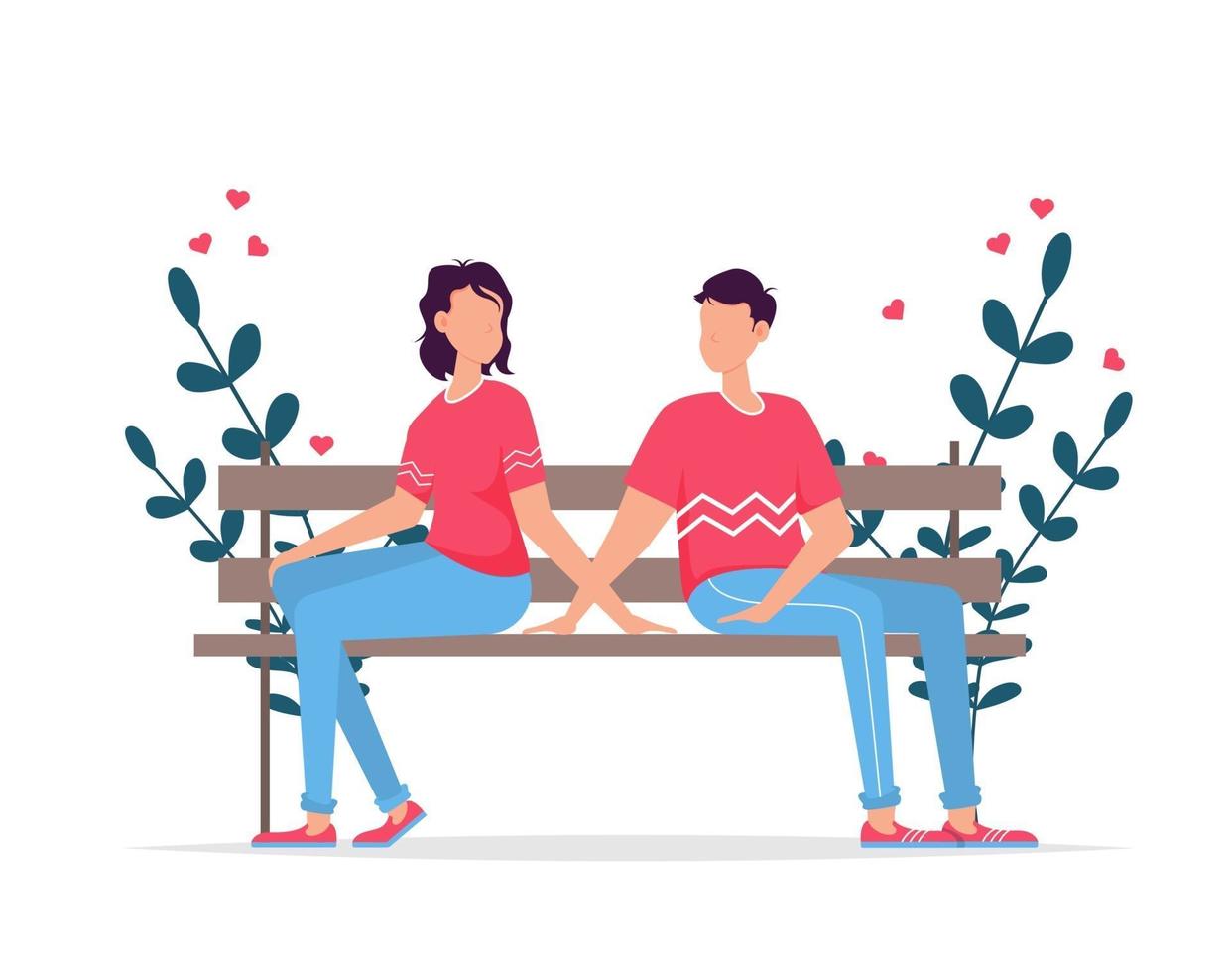 Alla hjärtans dag romantiska dejting presentkort. älskare förhållande två personer. par sitter på bänken. älskande par. vektor