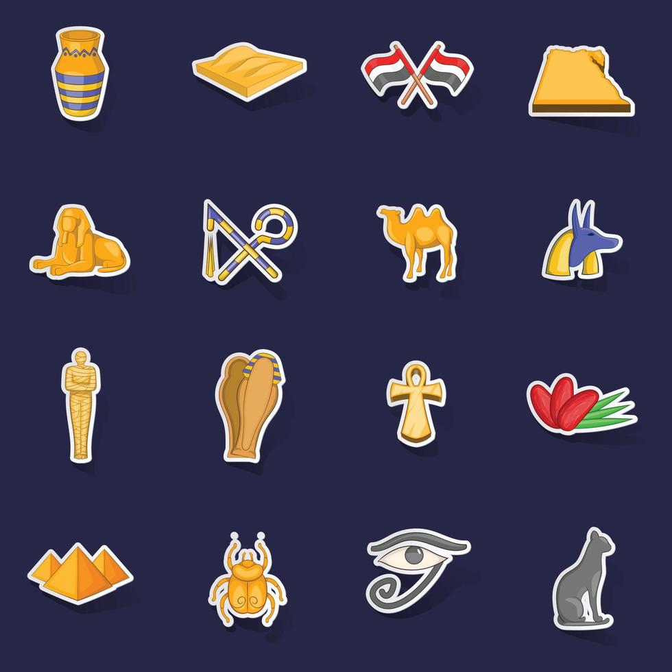egypten resa ikoner uppsättning vektor klistermärke