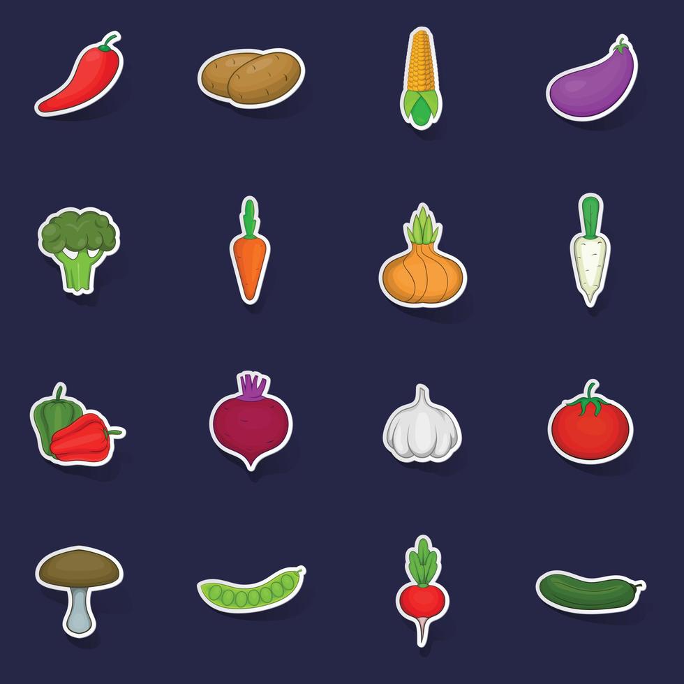 grönsaker studio ikoner uppsättning vektor klistermärke