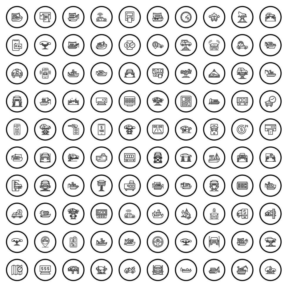 100 Transportsymbole gesetzt, Umrissstil vektor