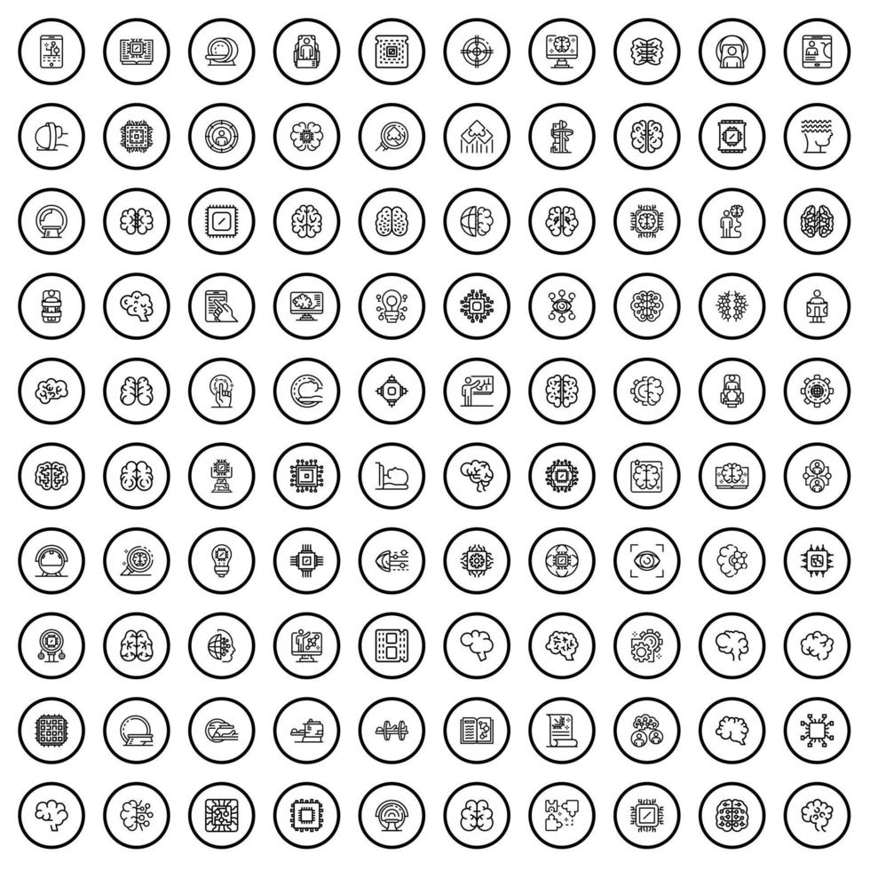 100 Wissenschaftssymbole gesetzt, Umrissstil vektor