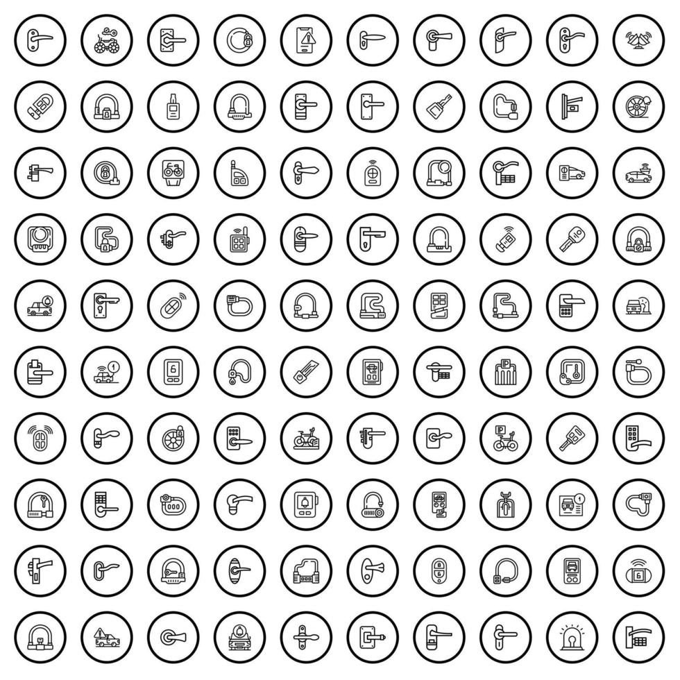 100 Sicherheitssymbole gesetzt, Umrissstil vektor