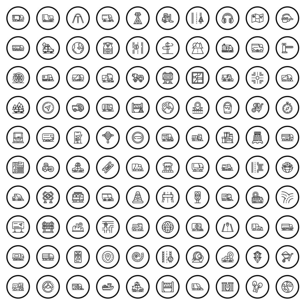 100 Straßensymbole gesetzt, Umrissstil vektor