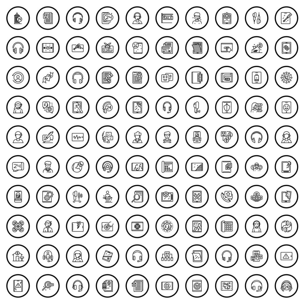 100 Bedienung Symbole Satz, Gliederung Stil vektor