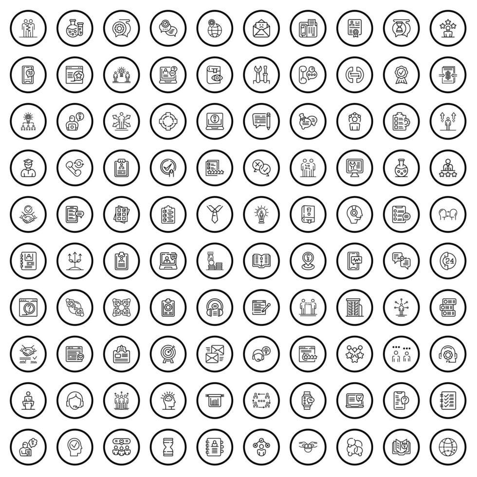 100 Support-Icons gesetzt, Umrissstil vektor