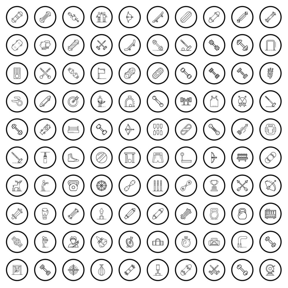 100 Sportsymbole gesetzt, Umrissstil vektor