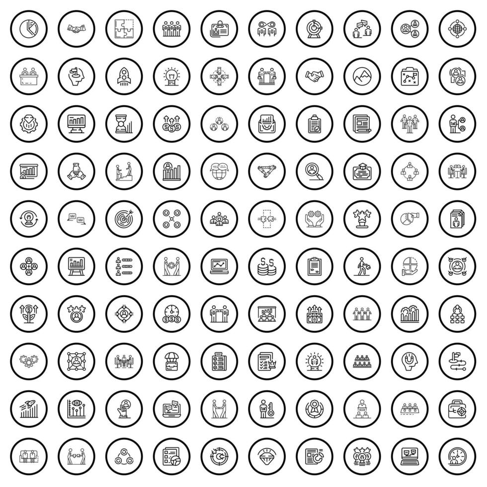 100 Mannschaft Gebäude Symbole Satz, Gliederung Stil vektor