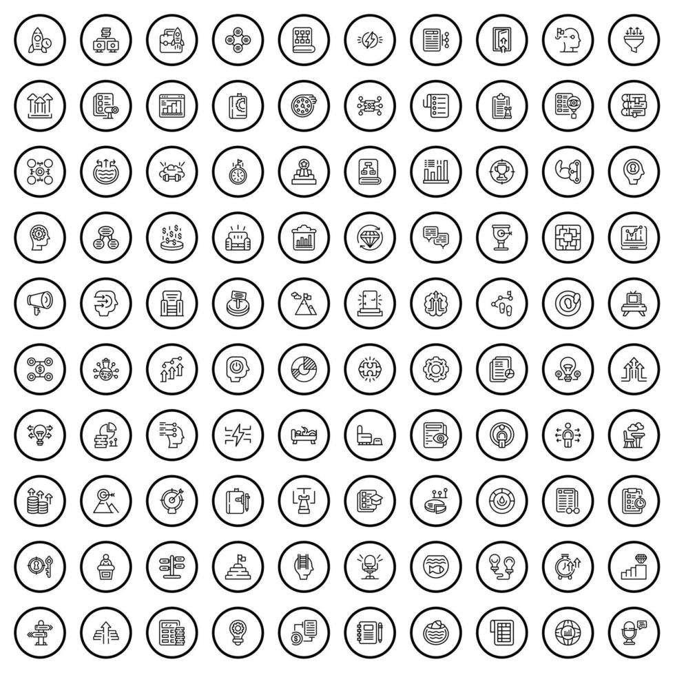 100 Trainingssymbole gesetzt, Umrissstil vektor