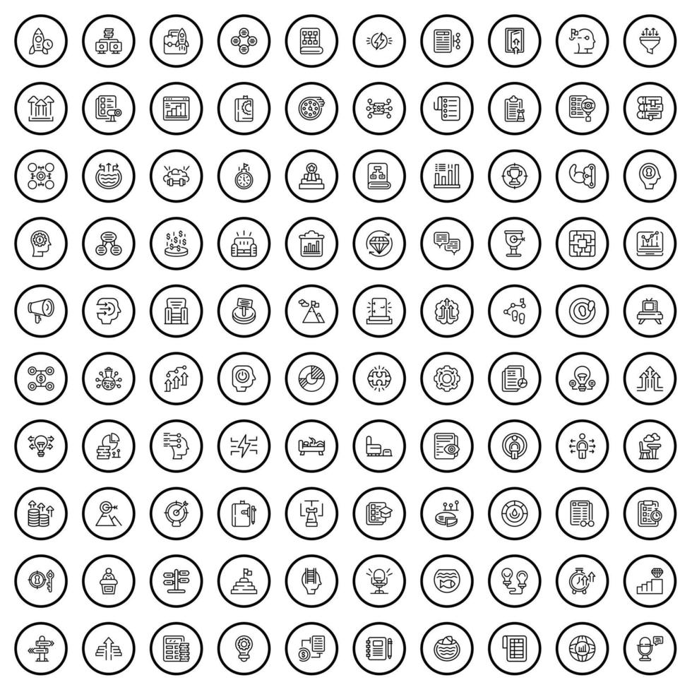 100 Träning ikoner uppsättning, översikt stil vektor