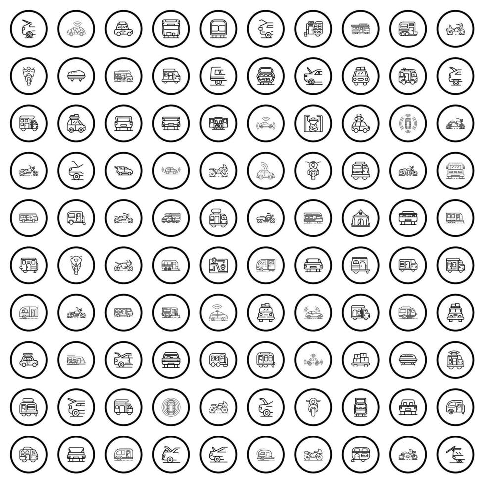 100 Transportsymbole gesetzt, Umrissstil vektor