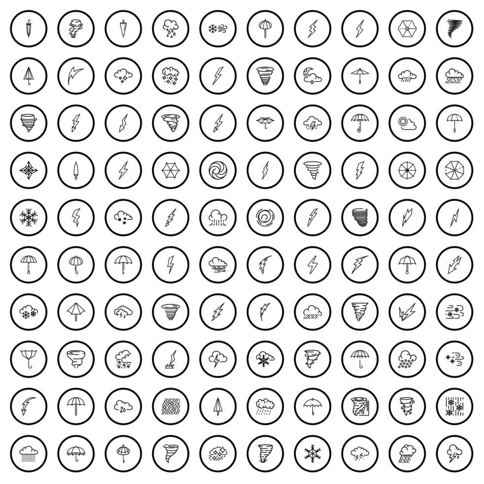 100 Wettersymbole gesetzt, Umrissstil vektor