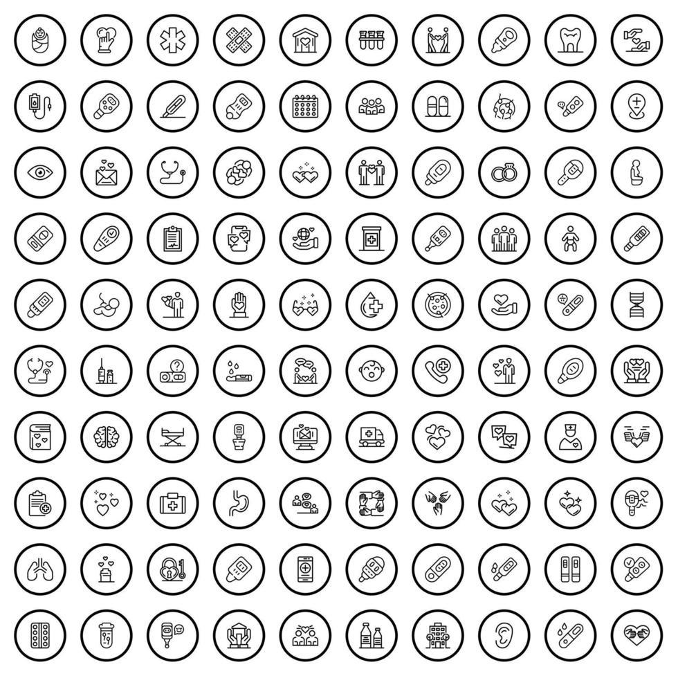 100 Muttersymbole gesetzt, Umrissstil vektor