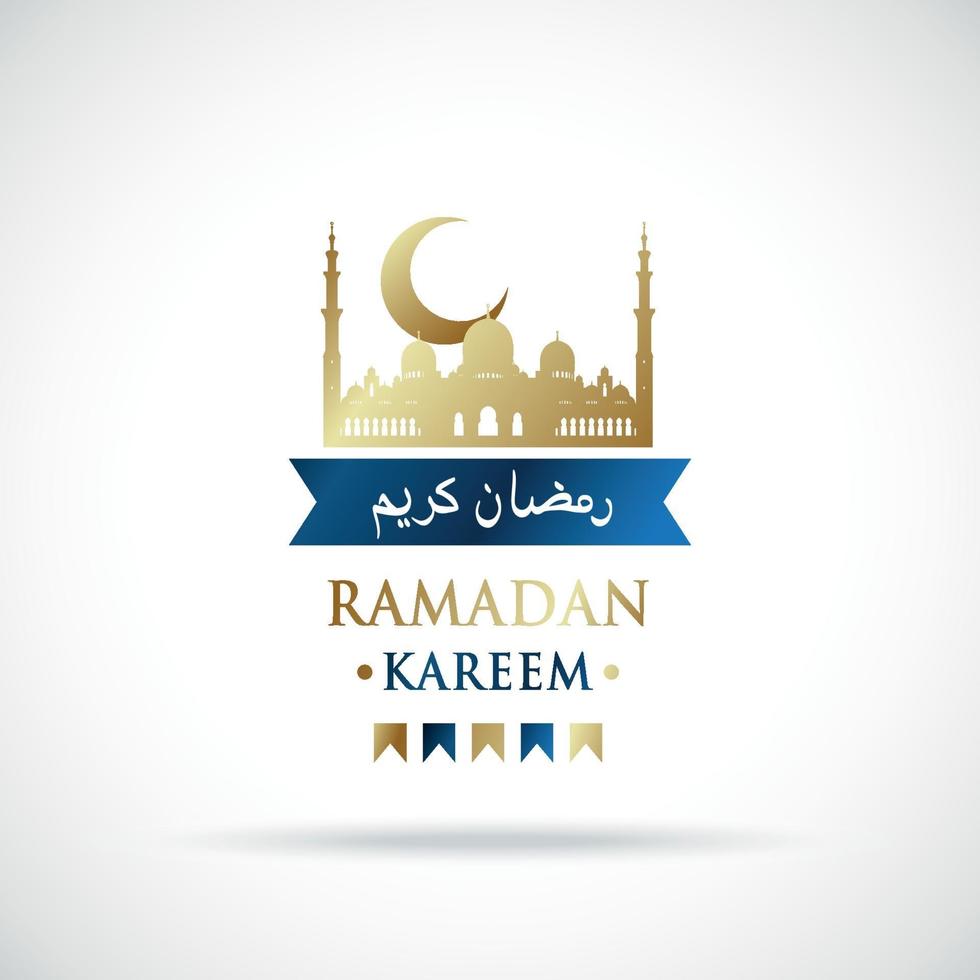 ramadan kareem hälsning banner. gyllene moskén på bakgrund av halvmånen. vektor