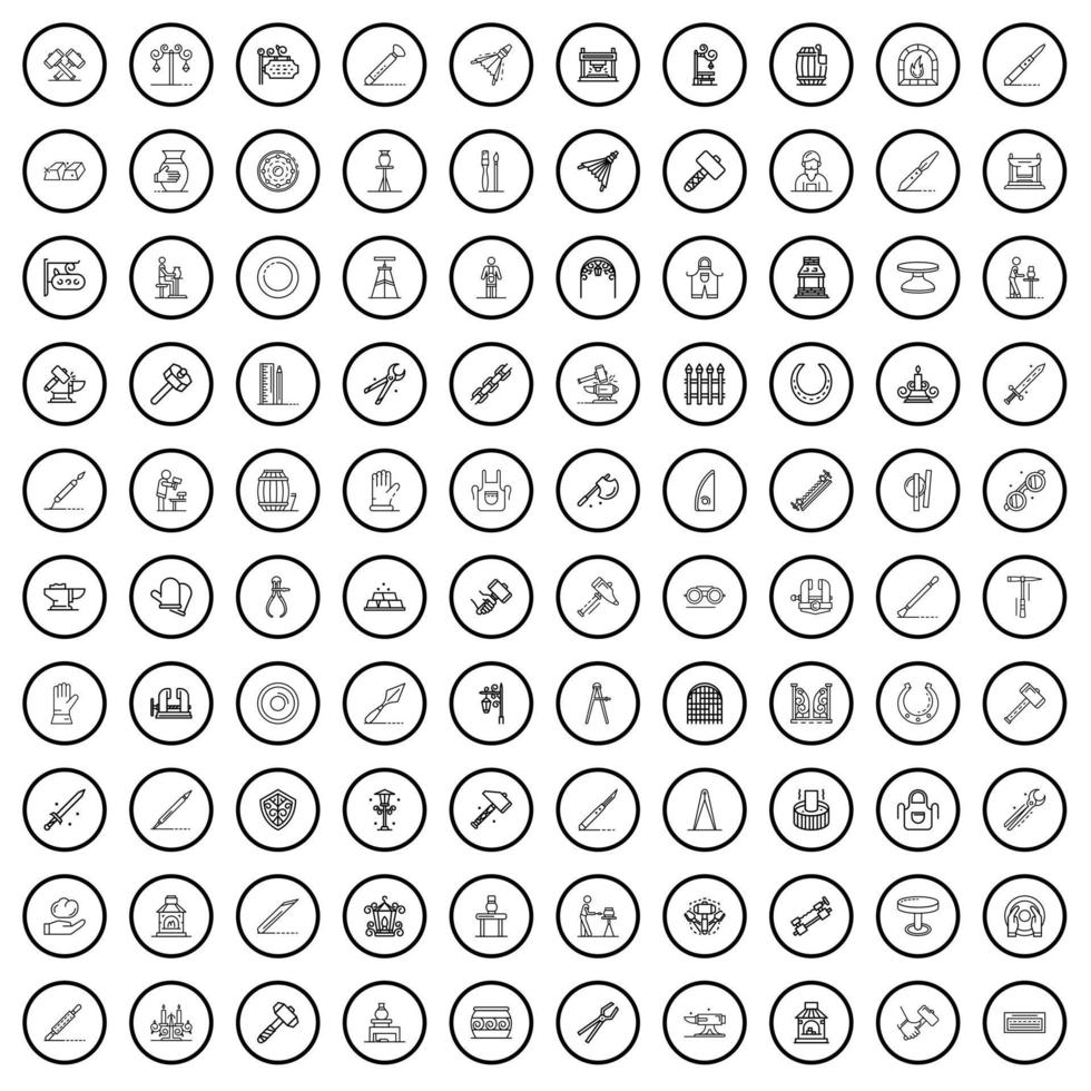 100 Handwerkssymbole gesetzt, Umrissstil vektor