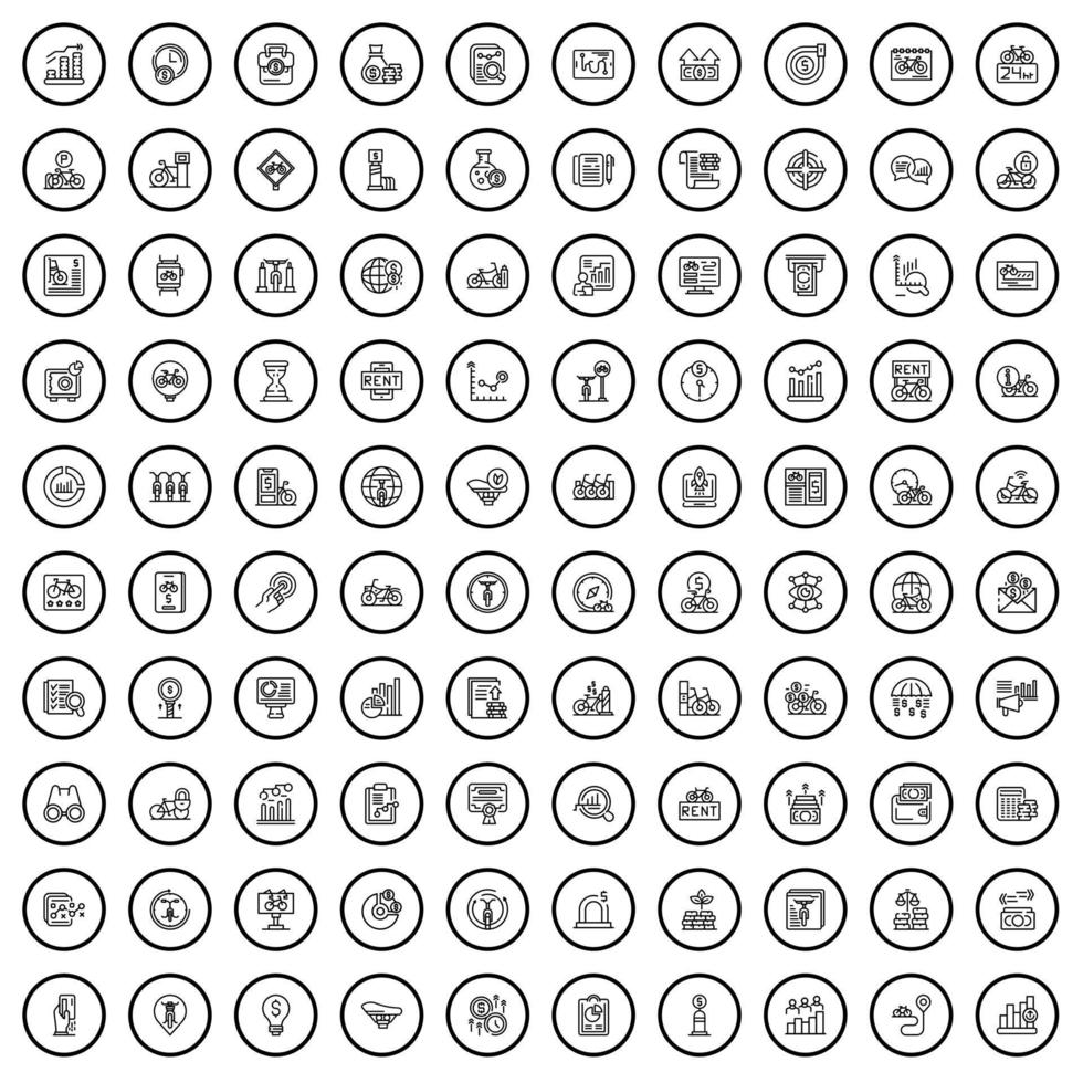 100 Wirtschaftssymbole gesetzt, Umrissstil vektor
