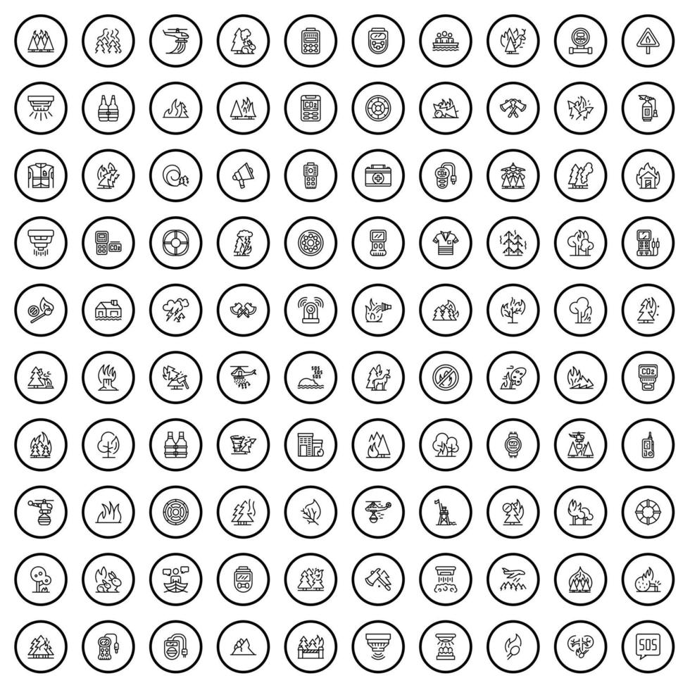 100 nödsituation ikoner uppsättning, översikt stil vektor