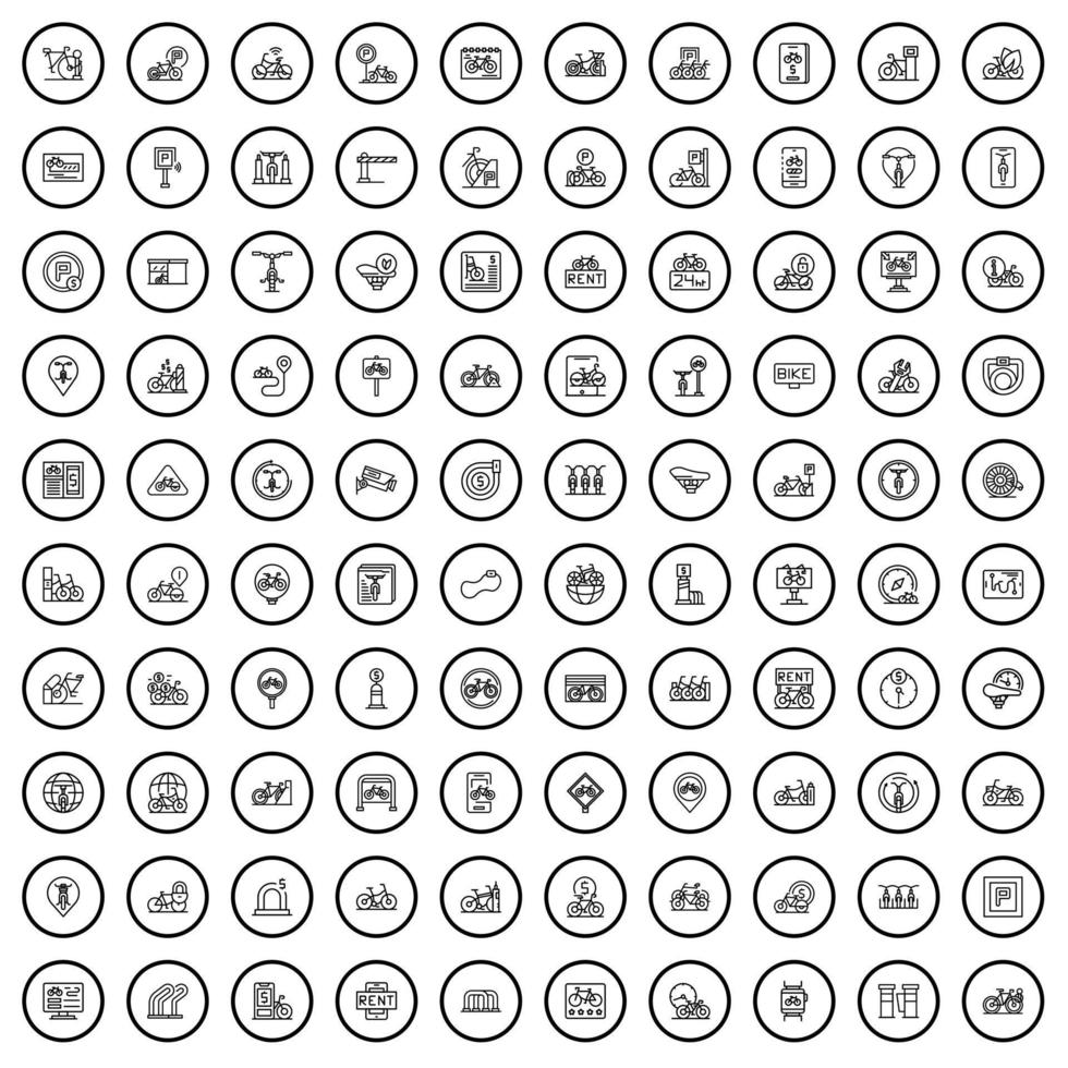 100 Fahrradsymbole gesetzt, Umrissstil vektor