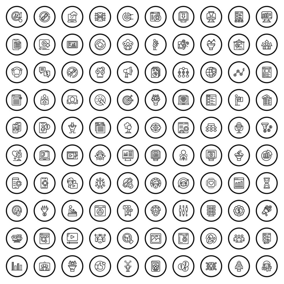 100 Publikumssymbole gesetzt, Umrissstil vektor