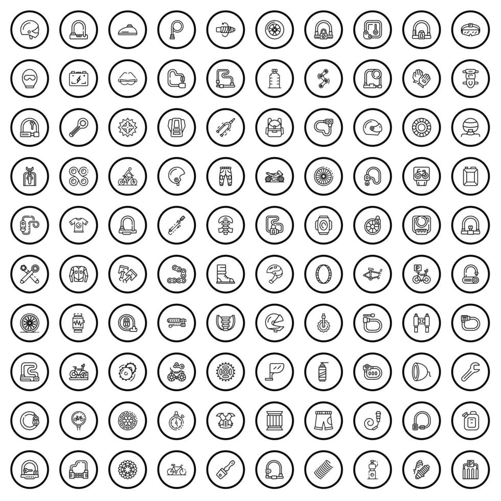 100 cykel ikoner uppsättning, översikt stil vektor