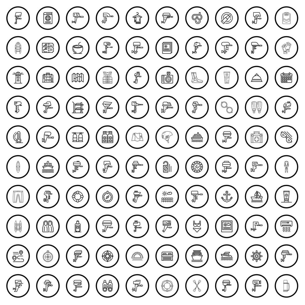 100 Boot Symbole Satz, Gliederung Stil vektor