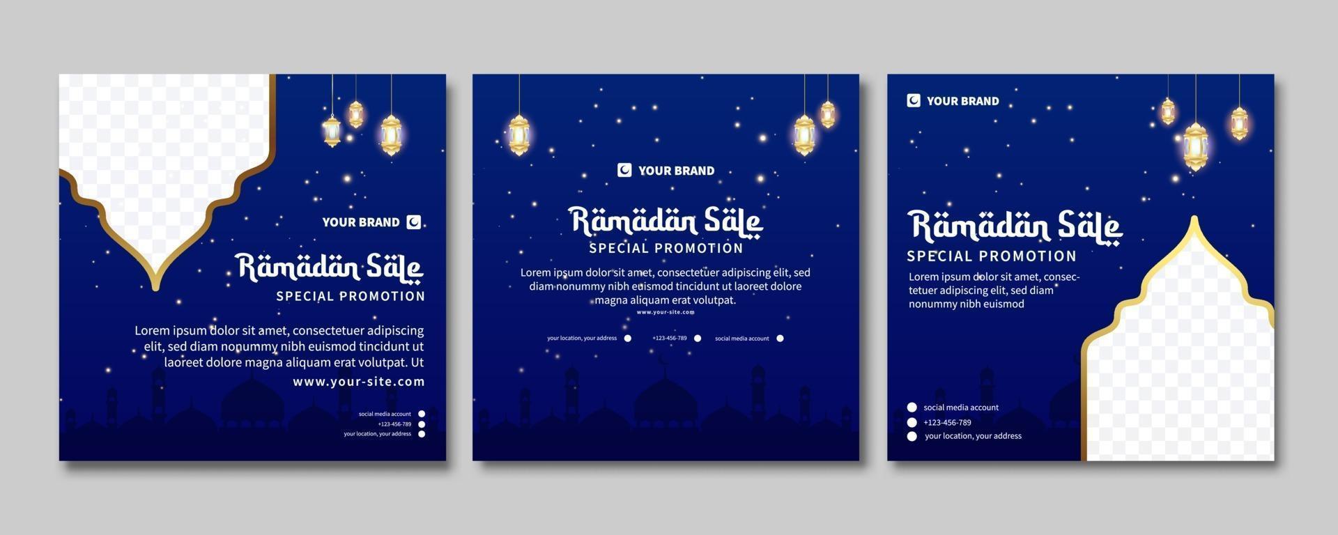 uppsättning ramadan försäljning banner. webb marknadsföring banner för gratulationskort, kupong, sociala medier post mall för islamisk händelse vektor