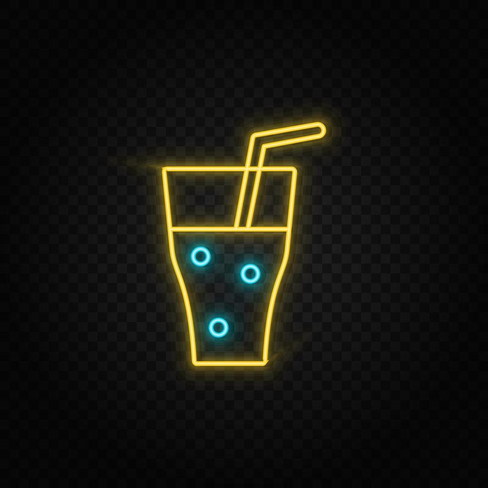 alkohol, cocktail, dryck neon ikon. blå och gul neon vektor ikon. transparent bakgrund