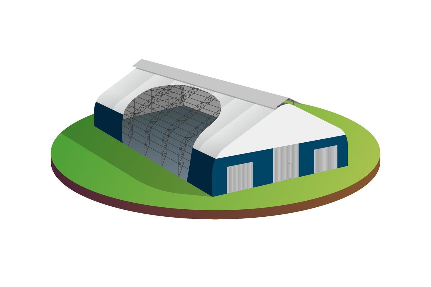 Markise Plane Zelt temporären Industriegebäude Lager Hangar. gewerbliche Ausstellung Tunnelhalle Scheunenbau. Fabrikproduktion Vertrieb Waren oder Lagerkonzept. Vektorillustration vektor