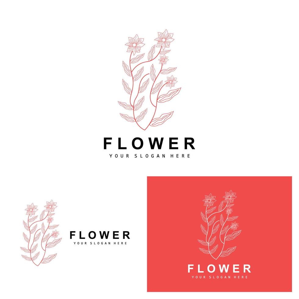 einfach botanisch Blatt und Blume Logo, Vektor natürlich Linie Stil, Dekoration Design, Banner, Flyer, Hochzeit Einladung, und Produkt branding